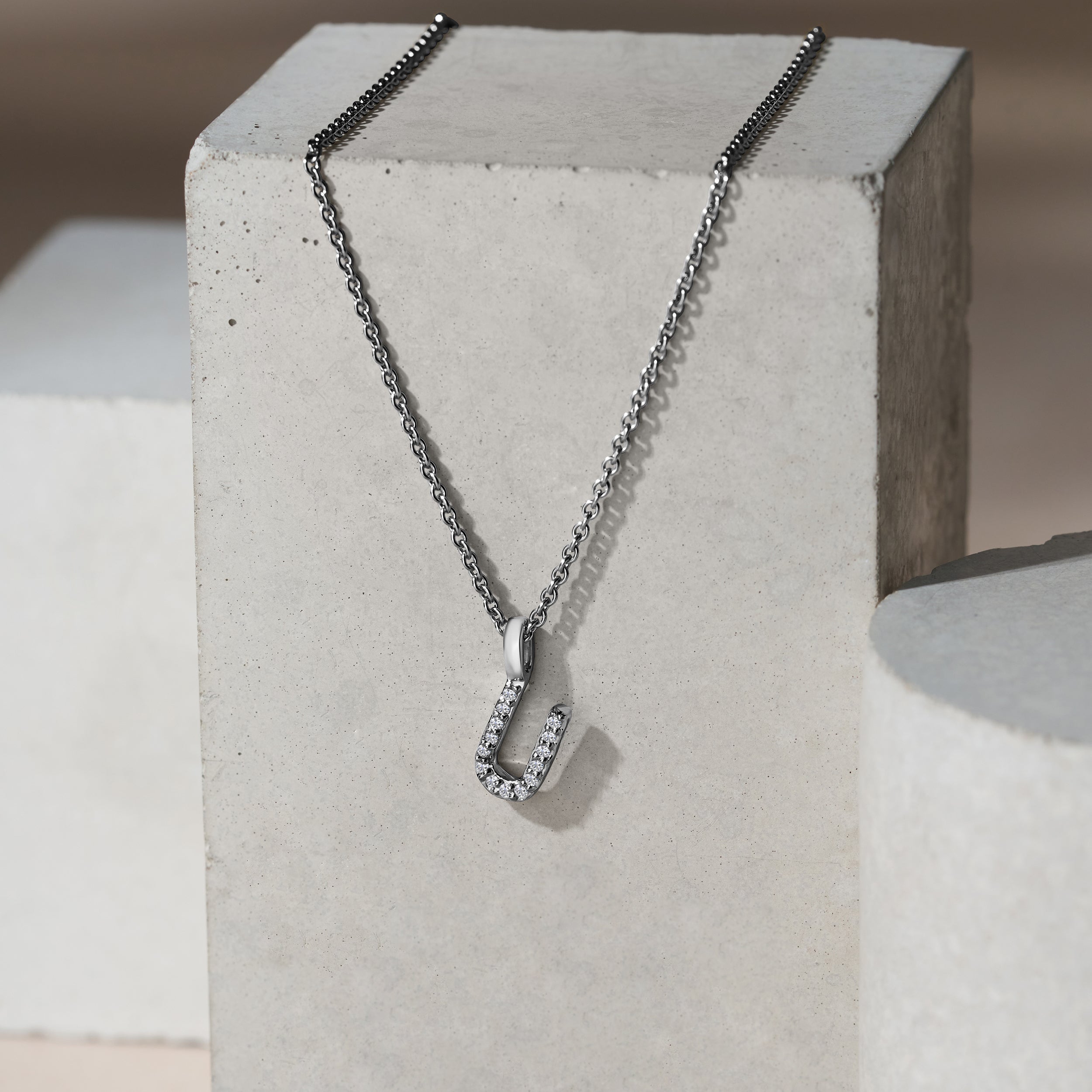 Love Letter Initial U Lab Diamond Necklace set in 9K White Gold